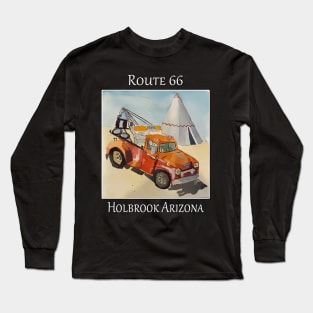 Iconic wrecker and tee pee's as seen along Route 66 in Holbrook Arizona Long Sleeve T-Shirt